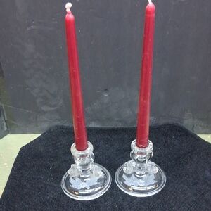 Vintage Pair of Fenton Crystal Clear Dolphin Candlestick Holders 1920 - 1930